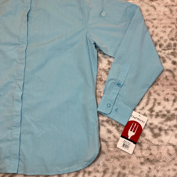 Chef  Uniform Women Sz large Long Sleeve Button New Baby Blue new - Picture 11 of 15